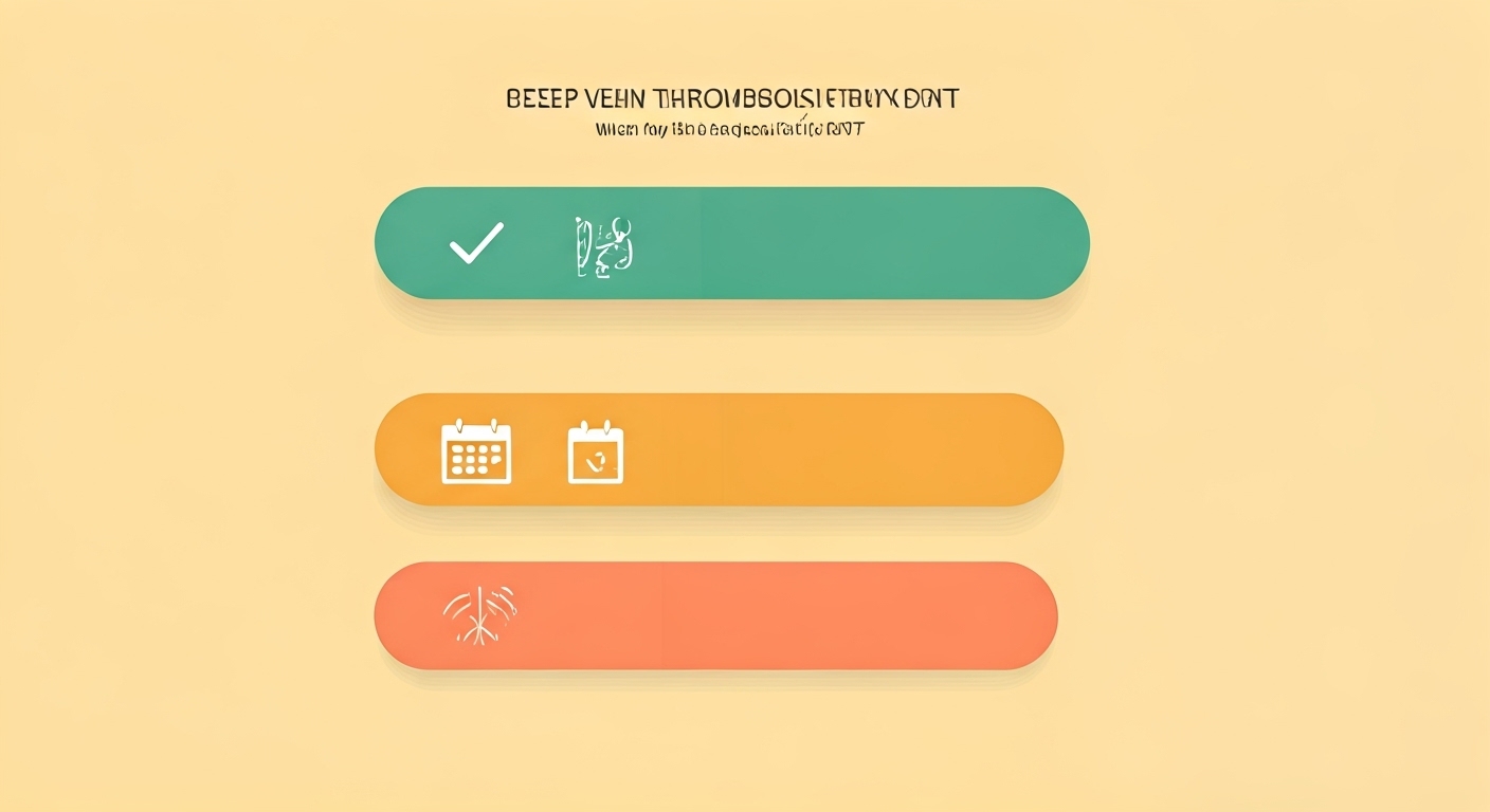 Infográfico de avaliação de risco em três níveis para TVP: verde para baixa preocupação, âmbar para moderada, coral para avaliação médica urgente